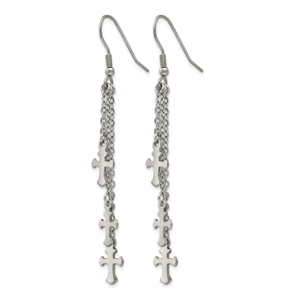 Stainless Steel Polished Cross Drop Dangle Earrings for Women