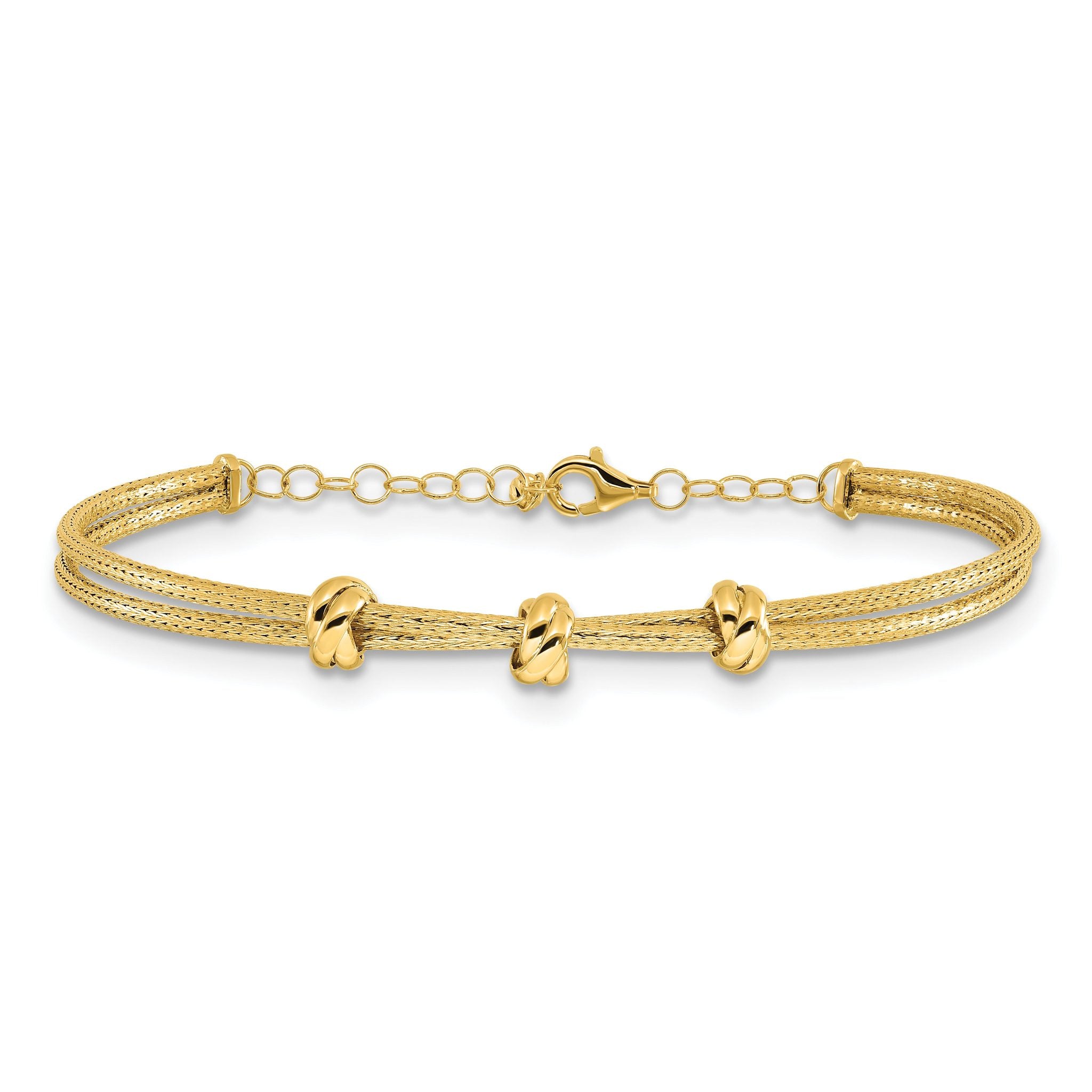 14K Polished Woven 3 Knot Adjustable Bangle