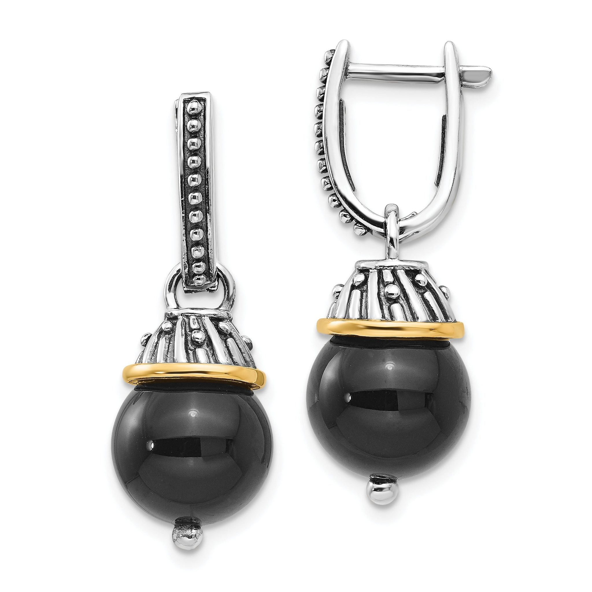 Sophia Jewelers Sterling Silver & 14K Gold Onyx Dangle Earrings Main image