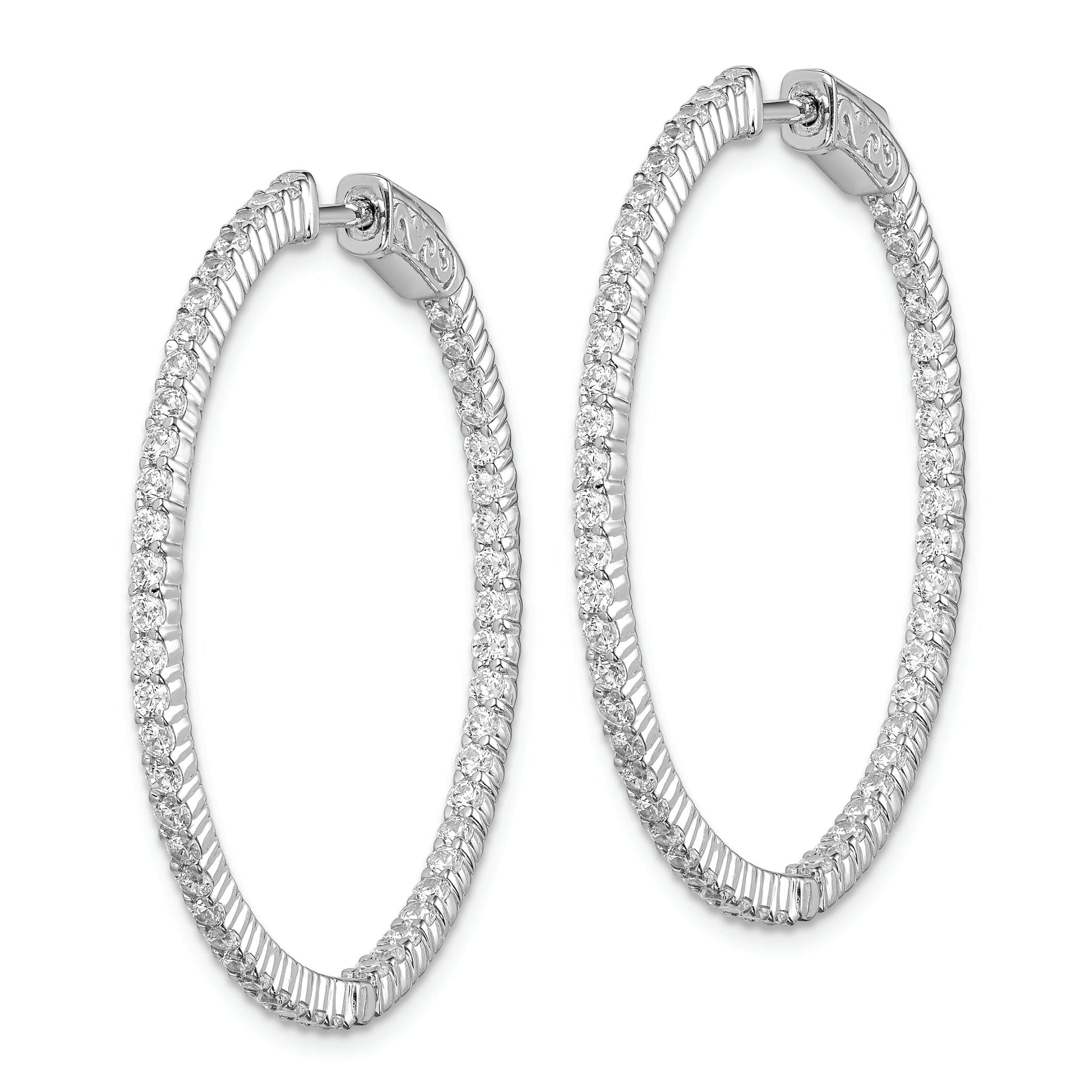 Sterling Shimmer Sterling Silver Rhodium-plated 100 Stone 1.7mm CZ In and Out Round Hinged Hoop Earrings Secondary image