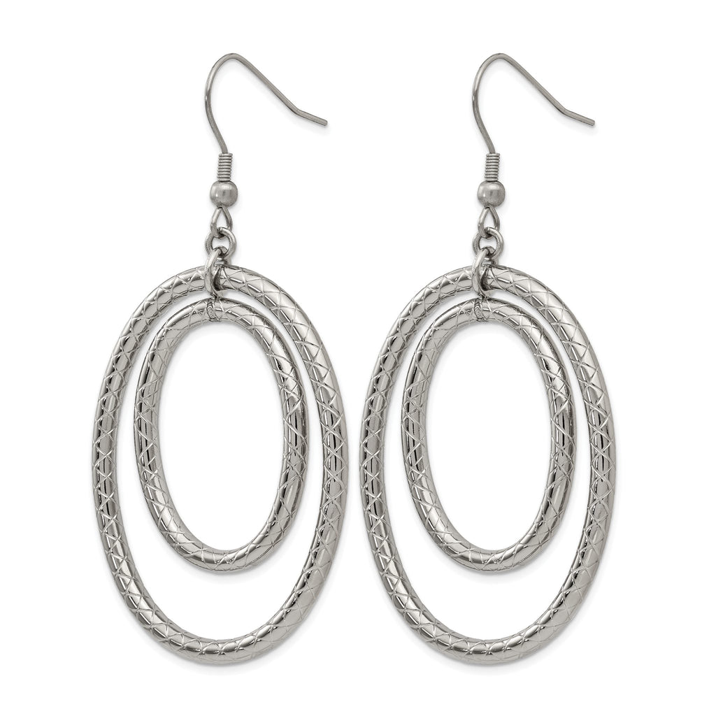 Stainless Steel Polished Oval Textured Drop Dangle Earrings for Women