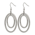 Stainless Steel Polished Oval Textured Drop Dangle Earrings for Women