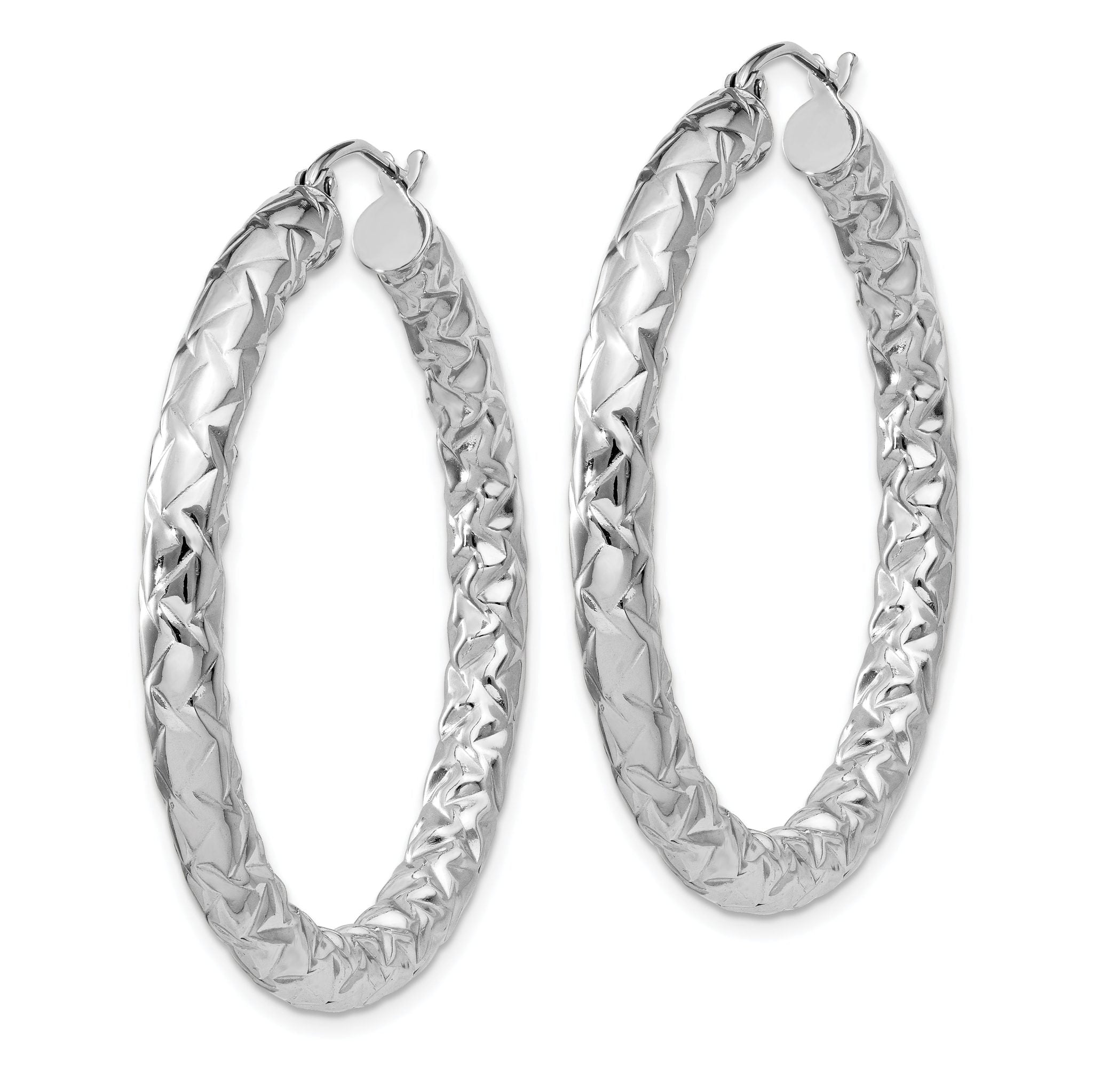 Sterling Silver Rhodium-plated Textured 4x40mm Hoop Earrings Secondary image
