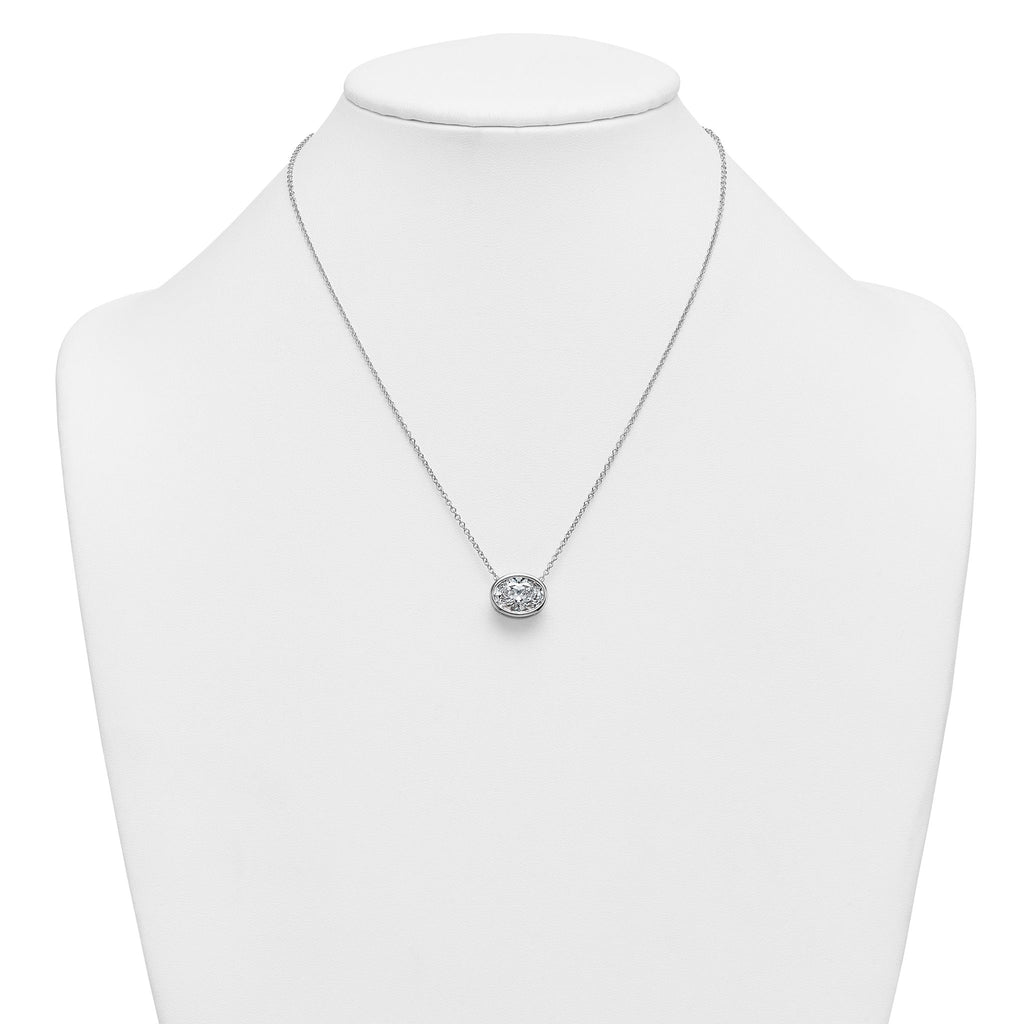14k White Gold 4 carat Certified Lab Grown Diamond VS+ F+ Oval Complete 18 inch Bezel Set Necklace
