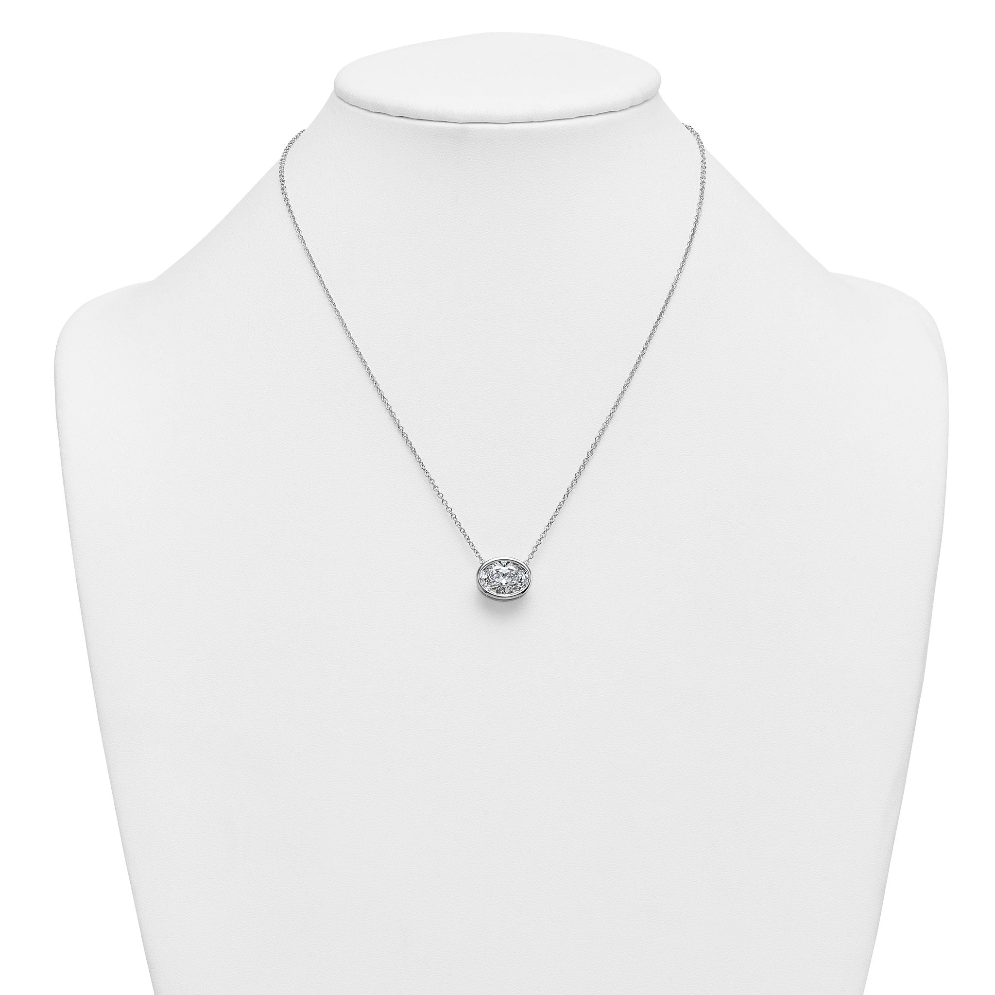 14k White Gold 4 carat Certified Lab Grown Diamond VS+ F+ Oval Complete 18 inch Bezel Set Necklace