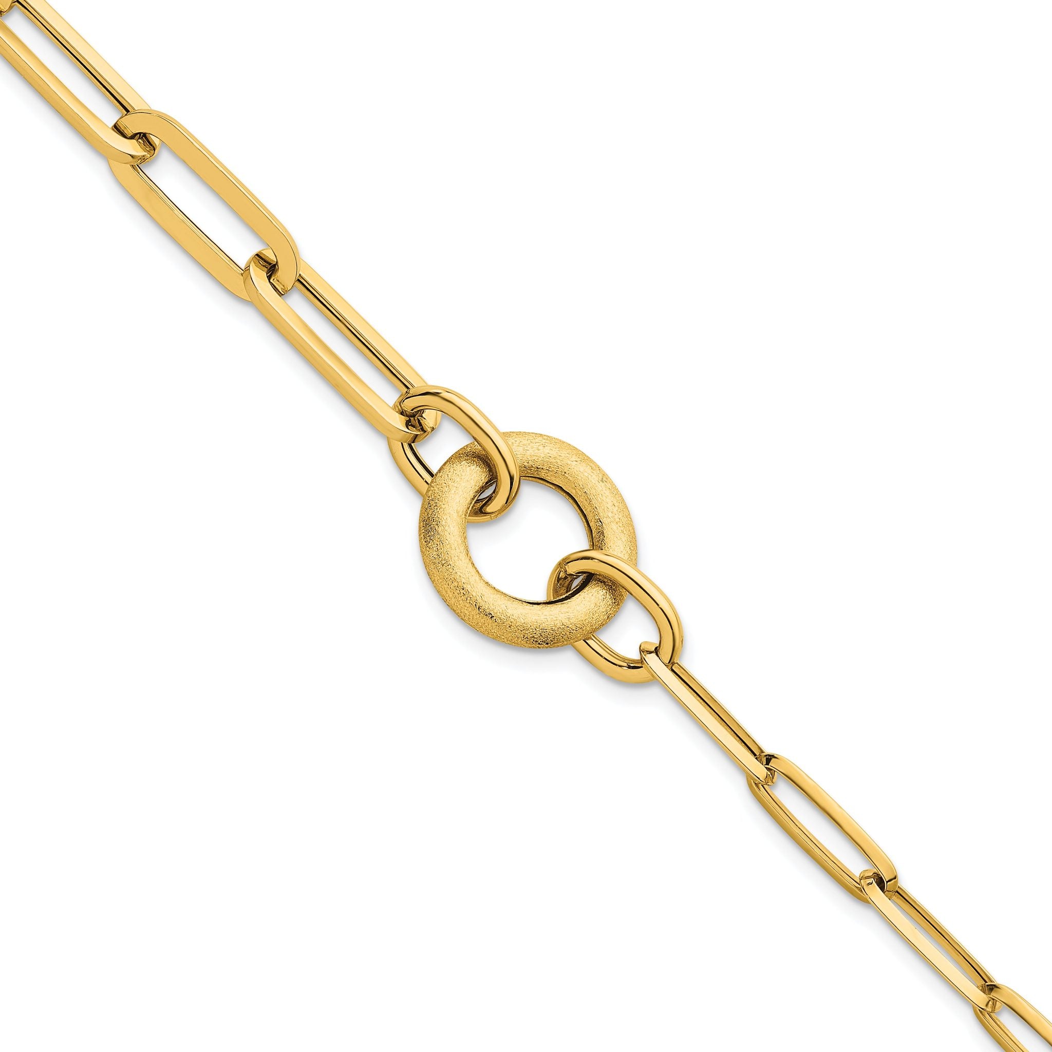 14k Polished And Brushed Paperclip Link With Circle 8 inch Bracelet Main image