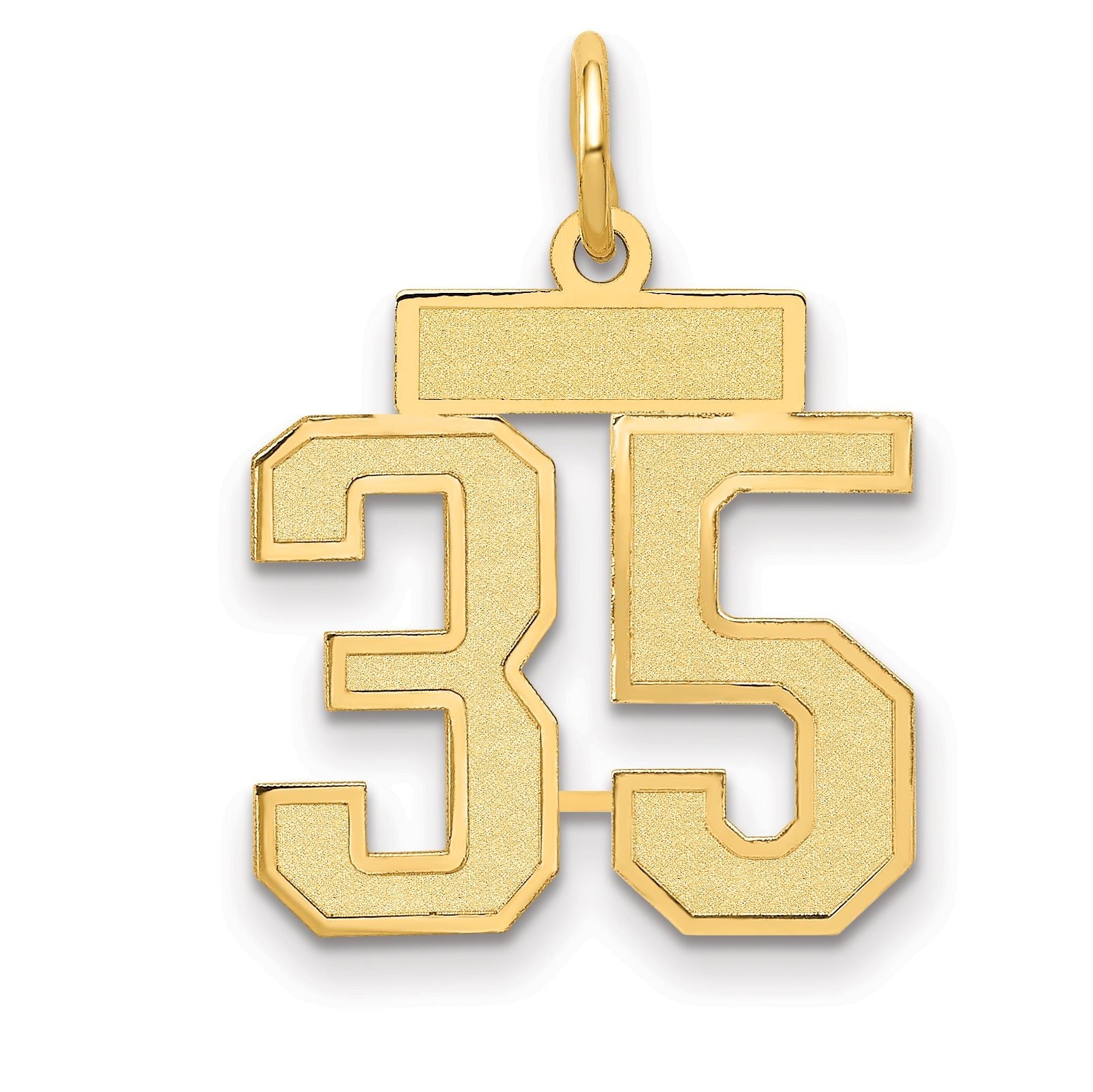 14K Gold Small Satin Number 35 Charm  Brushed Elegant Themed Pendant Main image