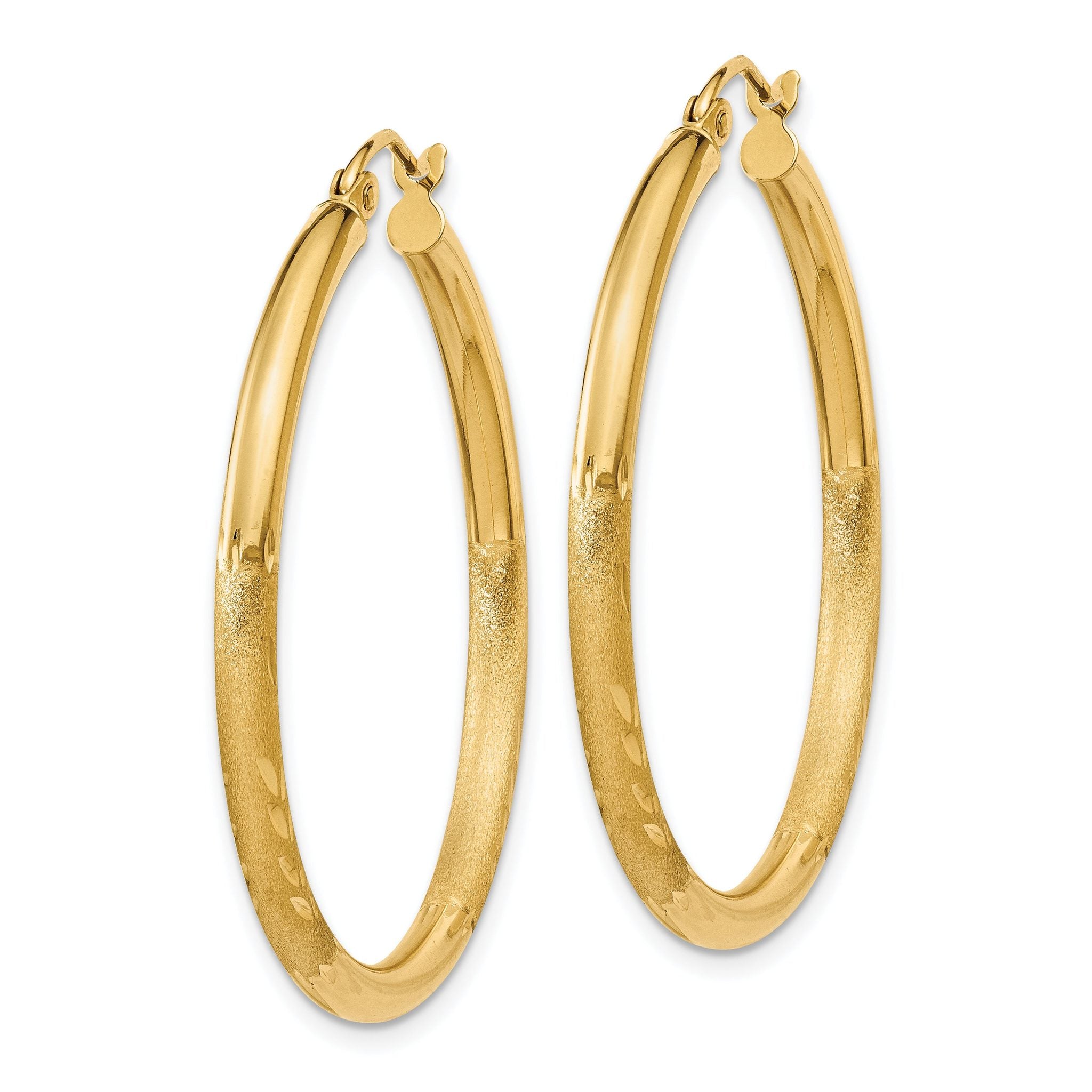 14k Satin & Diamond-cut 2.5mm Round Hoop Earrings Secondary image
