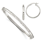 Sterling Silver Diamond Cut 4mm Bangle and 3mm Hoop Earring Set