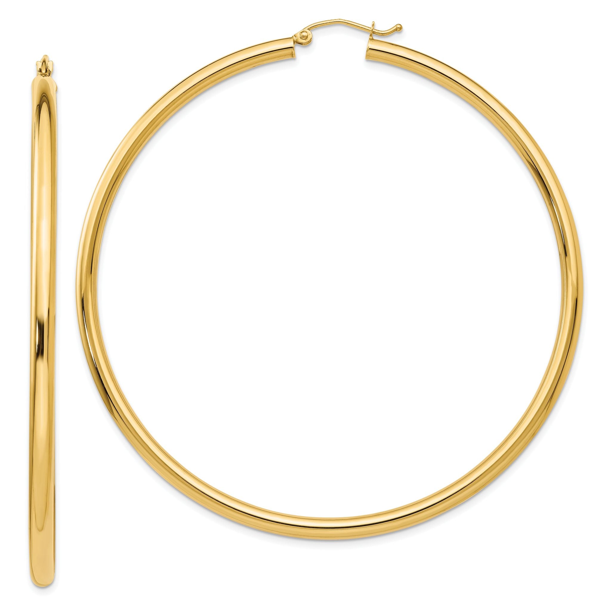 14k Polished 3x70mm Round Tube Hoop Earrings Main image
