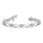 14k White Gold Holds 3/4 carat 9-2.7mm Round Diamond Fancy Link 7 inch Bracelet Mounting (No Stone Included)