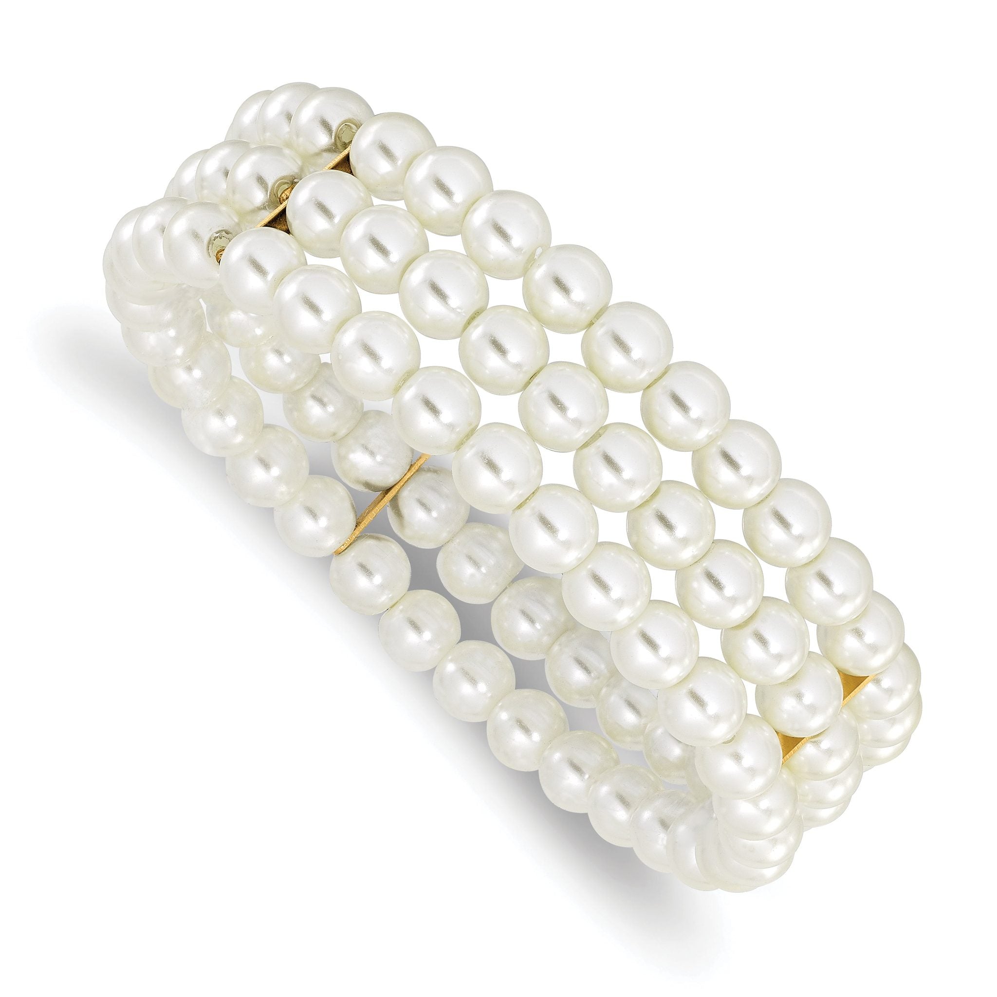 1928 Jewelry Gold-tone 6mm Ivory Cultura Imitation Pearl 3 Row Stretch Bracelet Main image