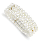 1928 Jewelry Gold-tone 6mm Ivory Cultura Imitation Pearl 3 Row Stretch Bracelet