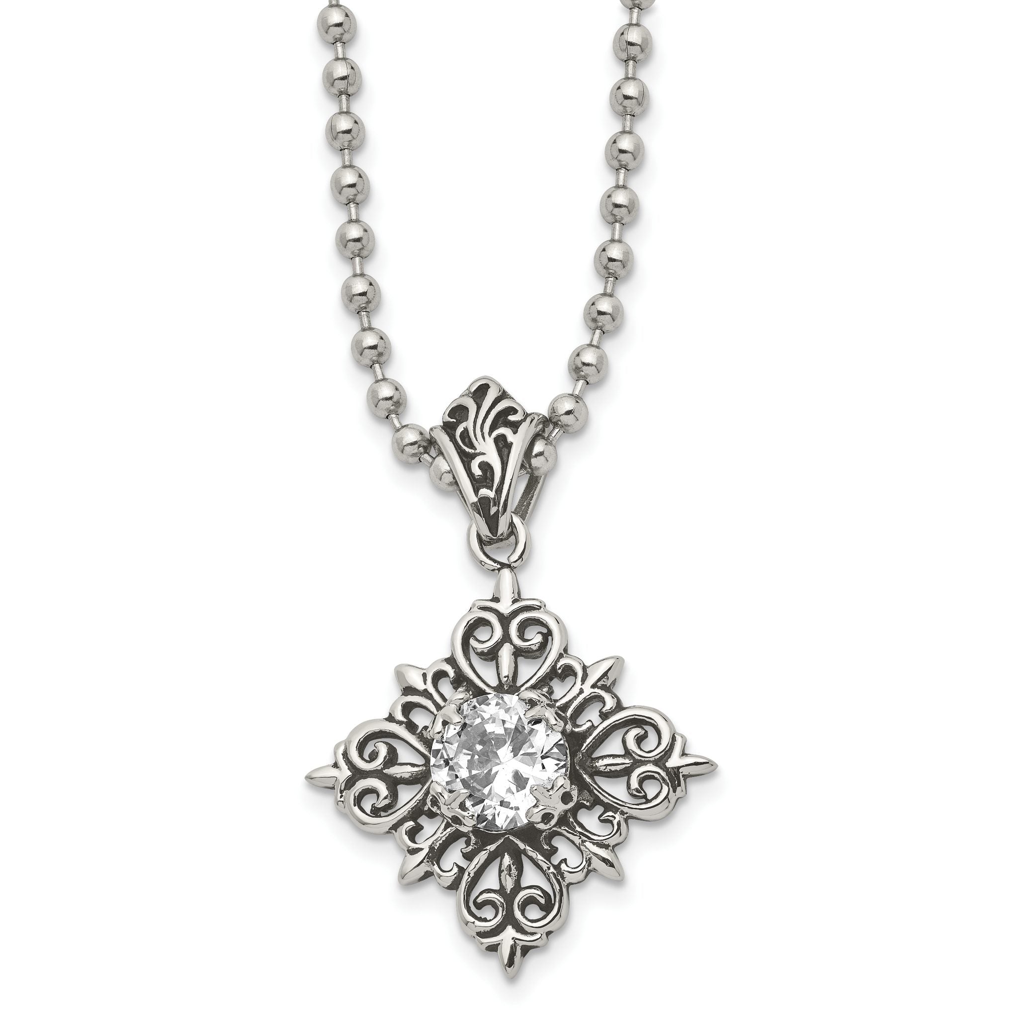 Polished Enamel & Glass Necklace in Stainless Steel, 24in
