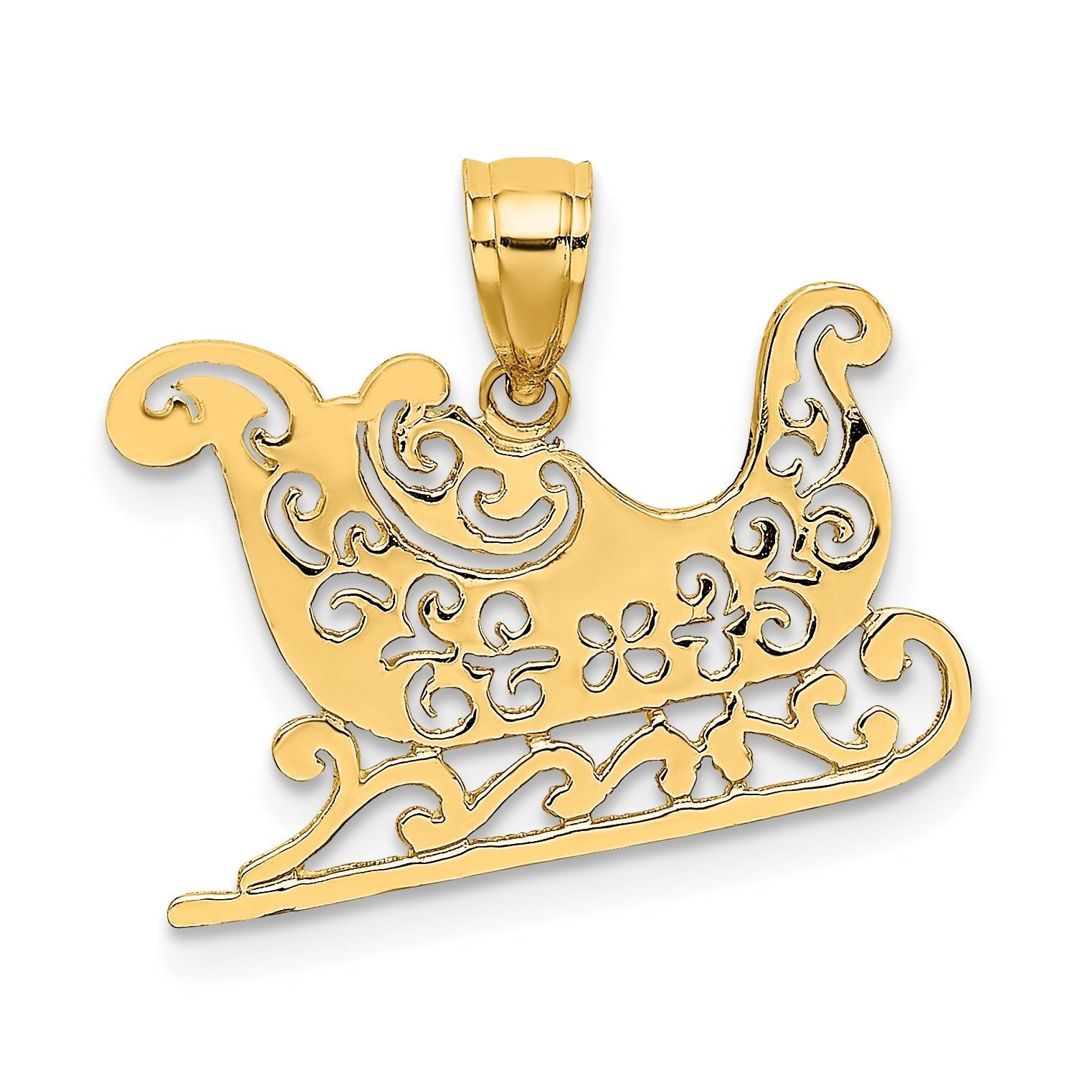 14K Gold Polished Sleigh Charm with Flat Back Elegant Holiday Design Main image