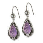 Stainless Steel Polished & Antiqued Multi-color Cubic Zirconia Drop Dangle Earrings for Women