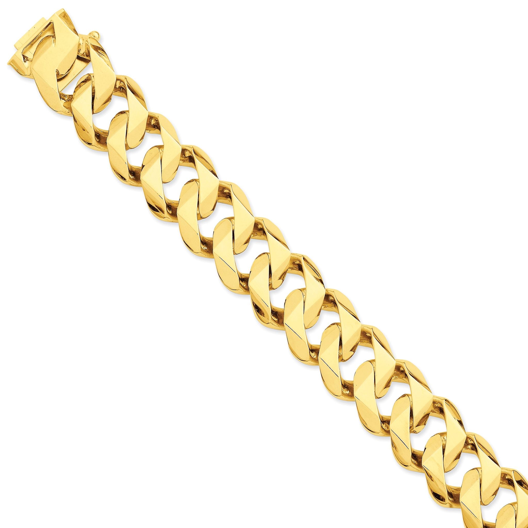 14K 8 inch 19mm Hand Polished Fancy Traditional Link with Box Catch Clasp Bracelet