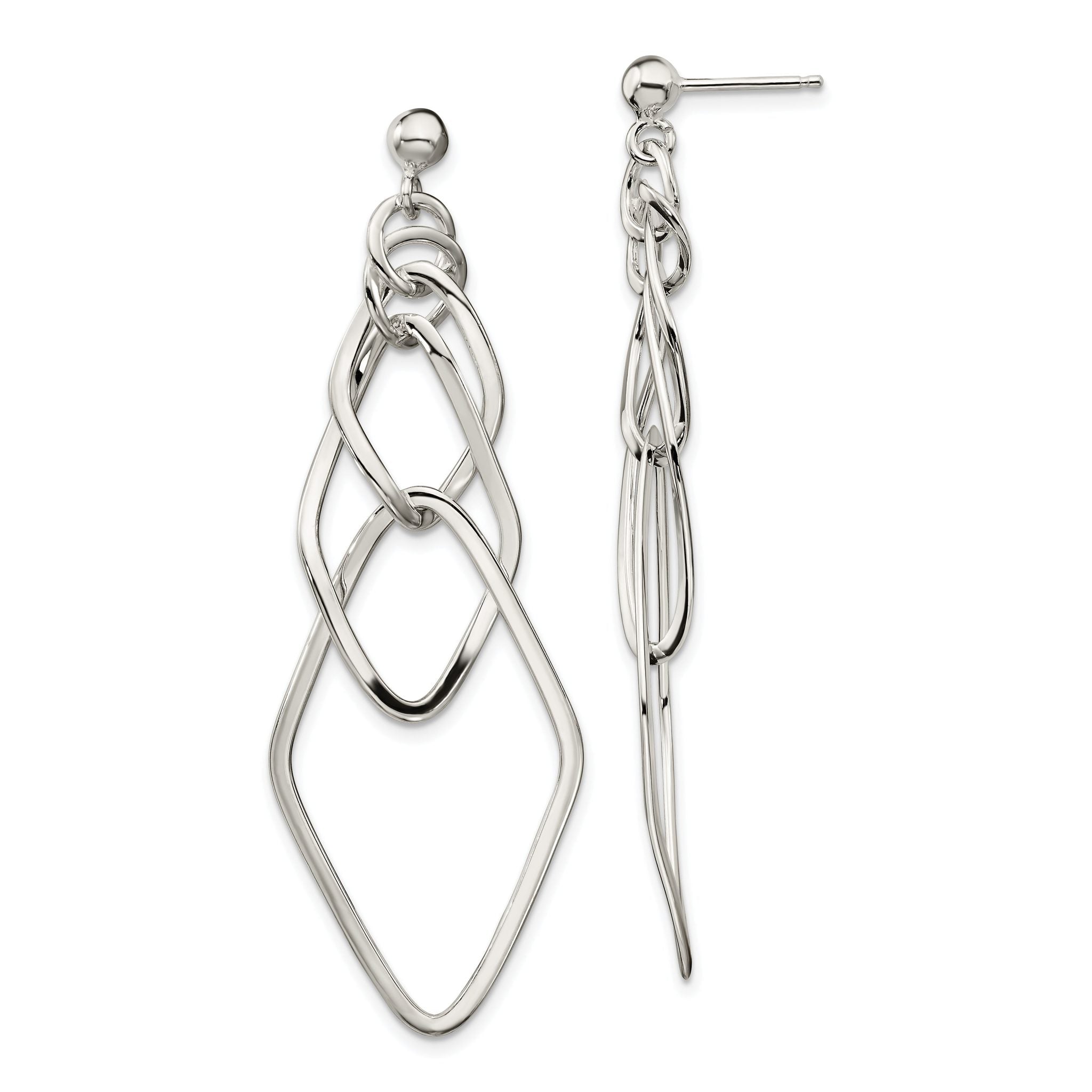 Sterling Silver Polished Geometric Post Dangle Earrings Main image