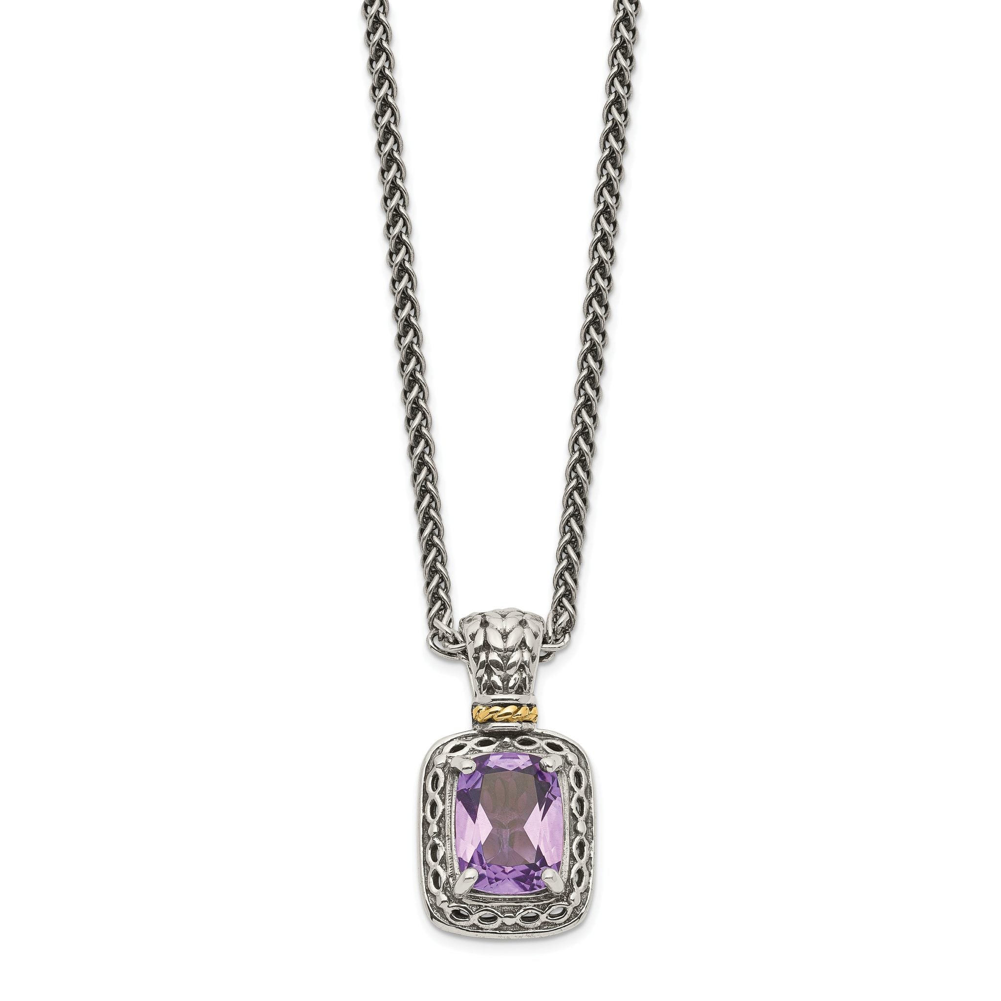 Shey Couture Sterling Silver with 14K Accent 18 inch Antiqued Cushion Amethyst Necklace Secondary image