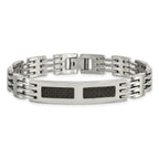 Stainless Steel Polished with Black Carbon Fiber Inlay ID Bracelet for Men