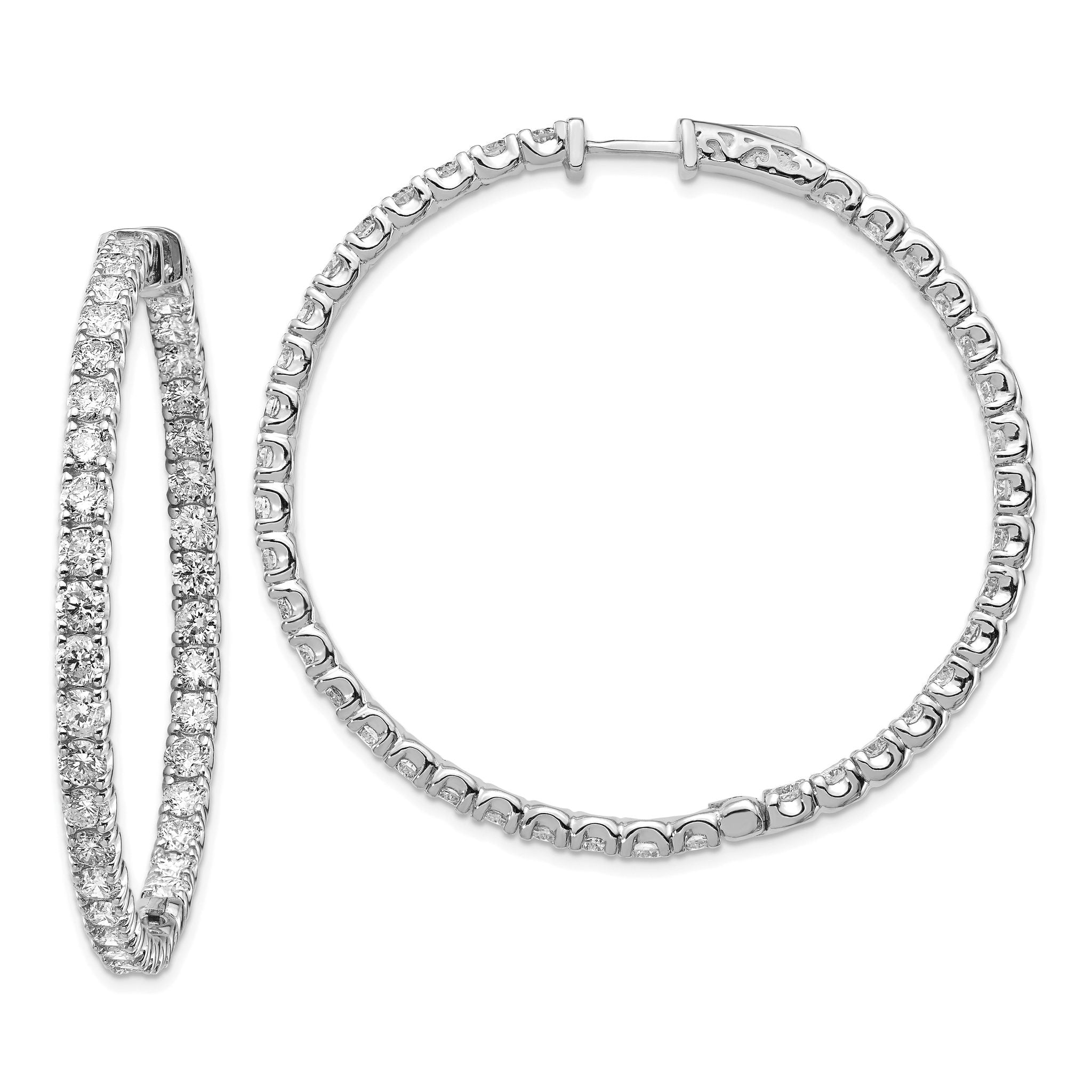 14k White Gold Diamond Round Hoop w/Safety Clasp Earrings Main image