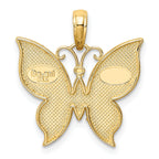 14K Gold and Rhodium Butterfly Pendant with Polished Textured Finish