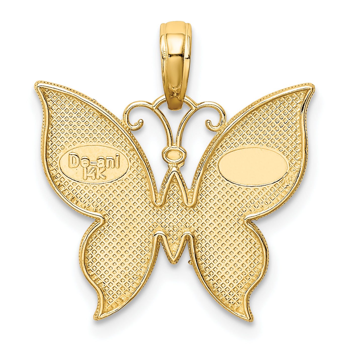 14K Gold and Rhodium Butterfly Pendant with Polished Textured Finish