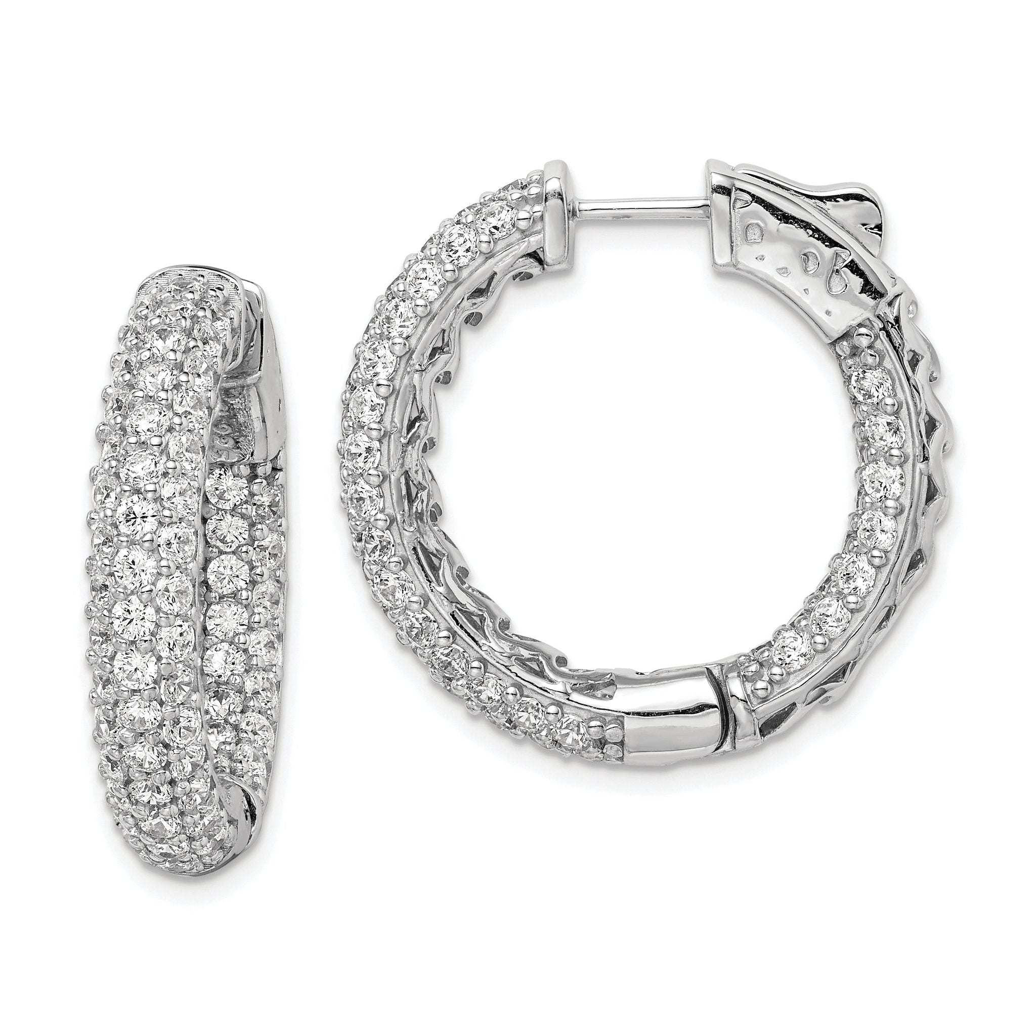 Sterling Shimmer Sterling Silver Rhodium-plated 136 Stone PavÃÆÃÂ¢ÃÂ¢Ã¢â¬Å¡ÃÂ¬Ãâ¦ÃÂ¡ 2.0mm CZ In and Out Round Hinged Hoop Earrings
