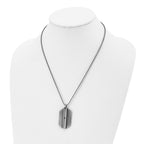 Stainless Steel Antiqued and Brushed w/Black CZ Dog Tag 20in Necklace