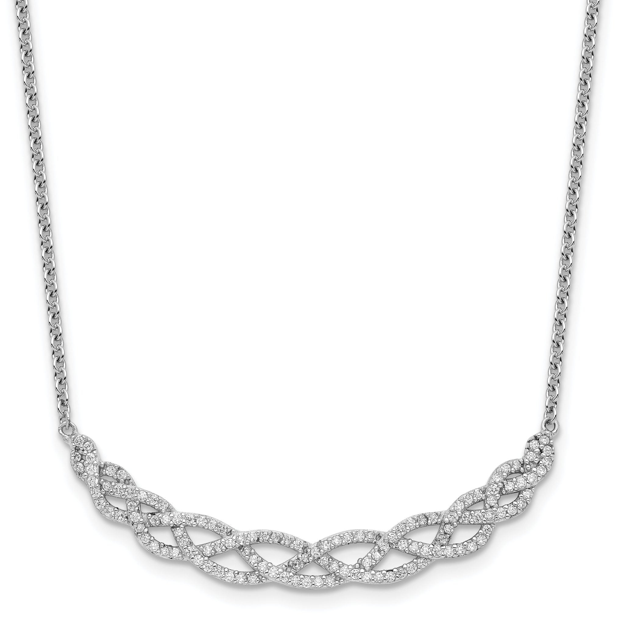 Cheryl M Sterling Silver Rhodium-plated Polished Fancy Woven CZ 16 Inch with 2 Inch Extension Necklace Main image