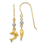 14K Two-Tone Gold Dolphin Dangle Earrings with Polished Finish