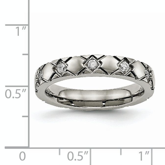 Criss-Cross CZ Wedding Band in Titanium, 4mm