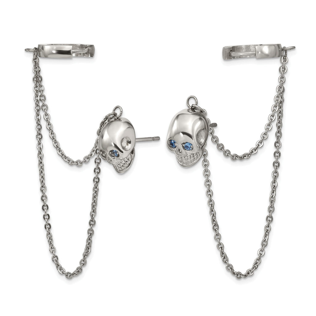 Stainless Steel Polished Blue Cubic Zirconia Drop Dangle Earrings for Women