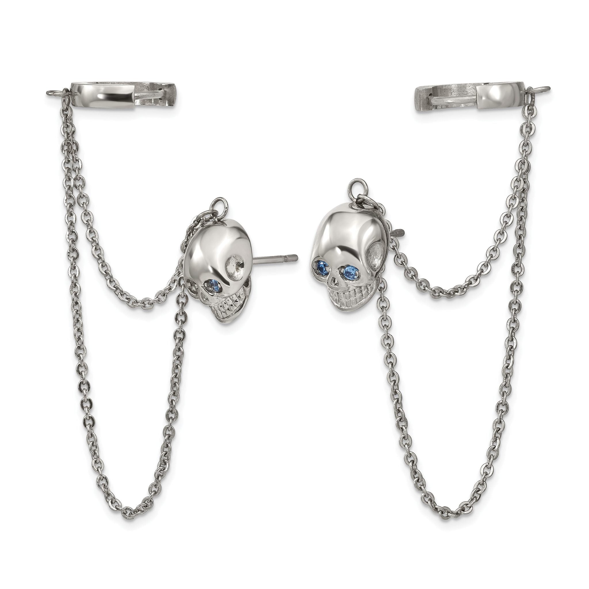 Stainless Steel Polished Blue Cubic Zirconia Drop Dangle Earrings for Women