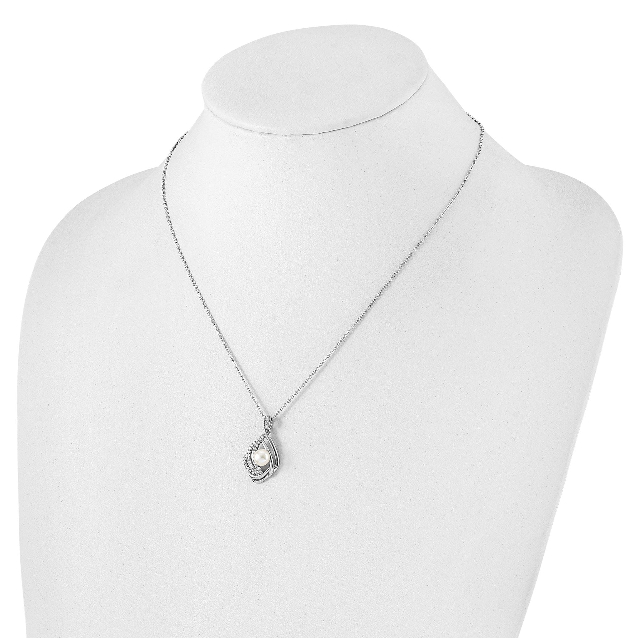 Cheryl M Sterling Silver Rhodium-plated Freshwater Cultured Pearl and Brilliant-cut CZ Teardrop Design 18 Inch Necklace with 2 Inch Extender Secondary image