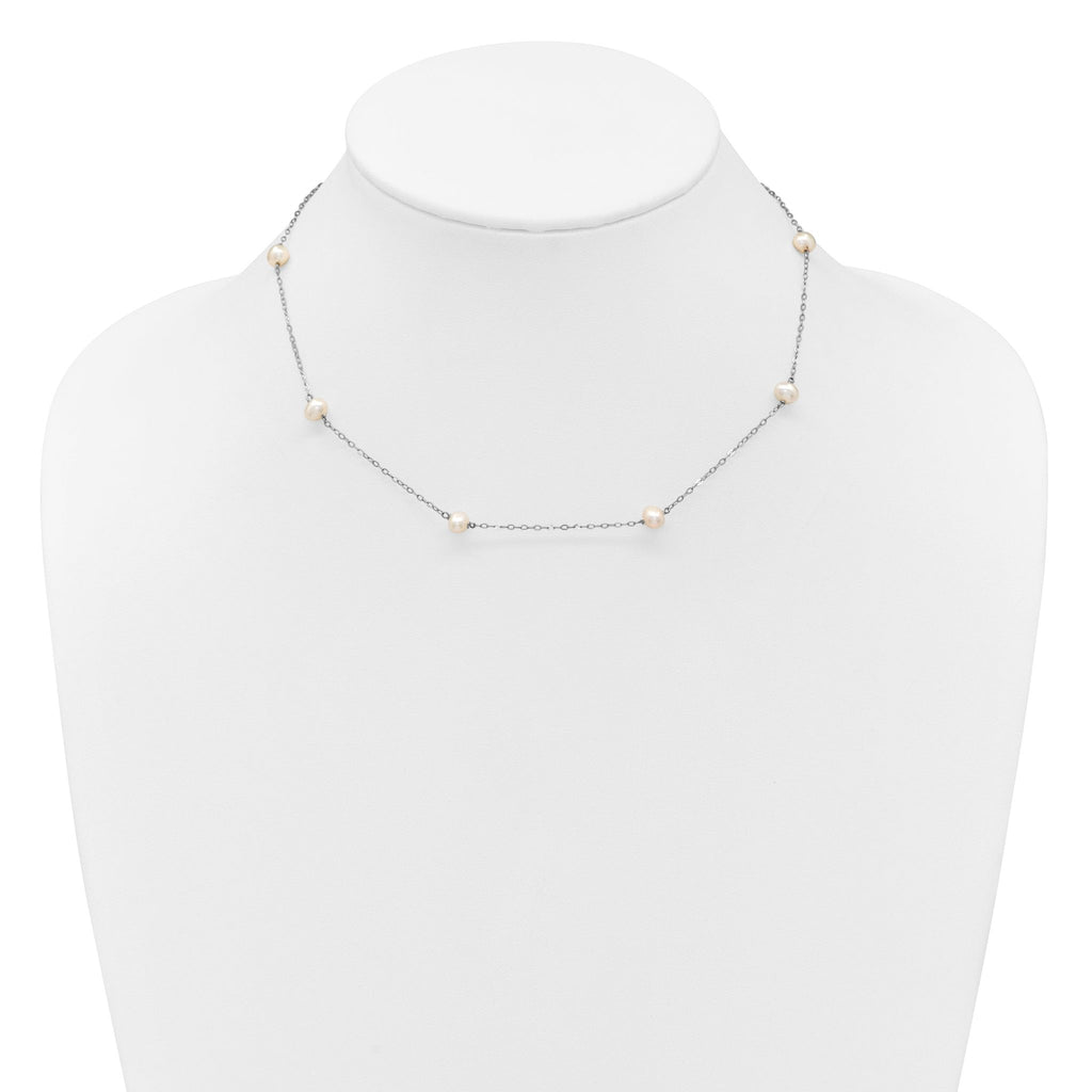 14k White Gold 4-5mm White Near-Round Freshwater Cultured Pearl 8-Station 16 inch Necklace