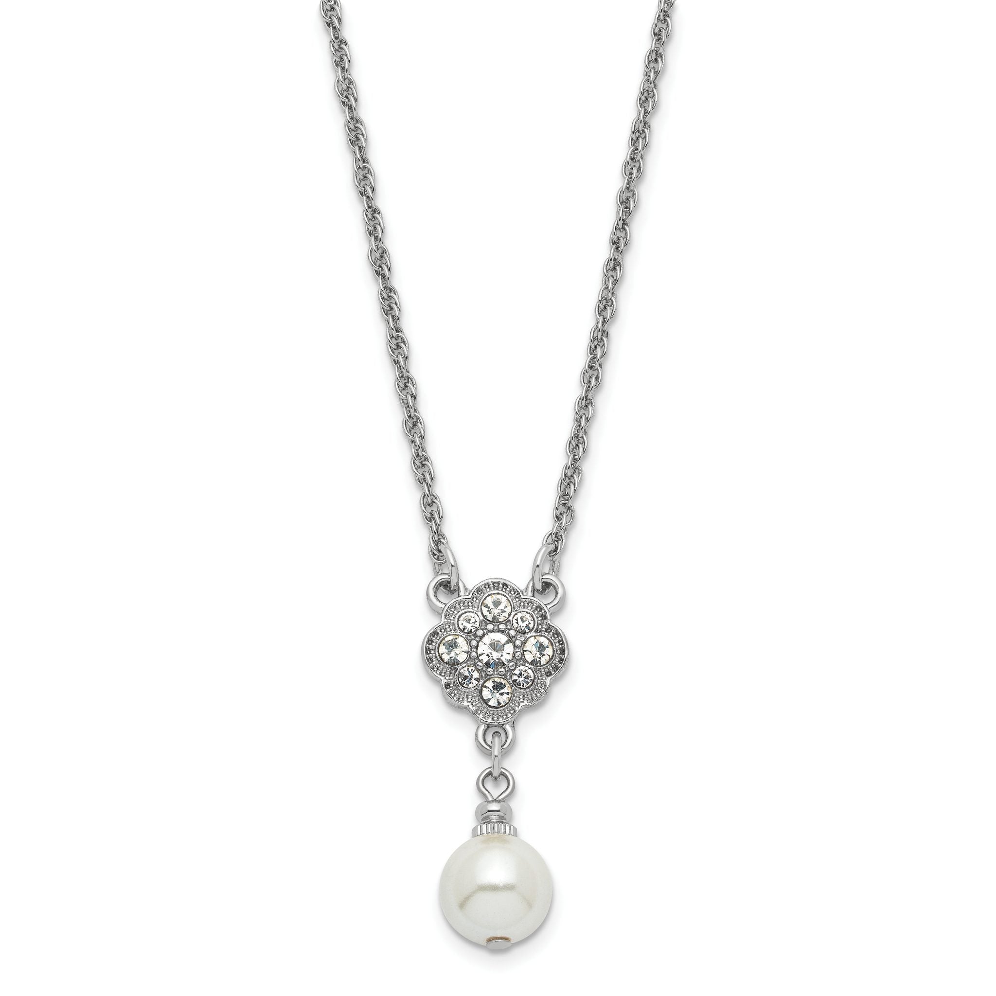 1928 Silver-tone Crystal and Imitation Pearl 16in With  3in ext. Necklace Secondary image