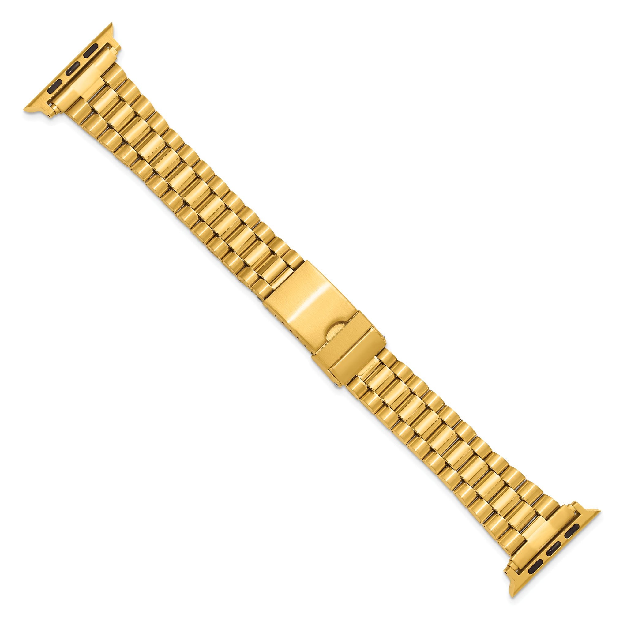 for Apple 42/44/45mm Smart Watch Long President-Style Gold IP-plated Stainless Steel 7.4 inch Watch Band with Stainless Steel Adapters Secondary image