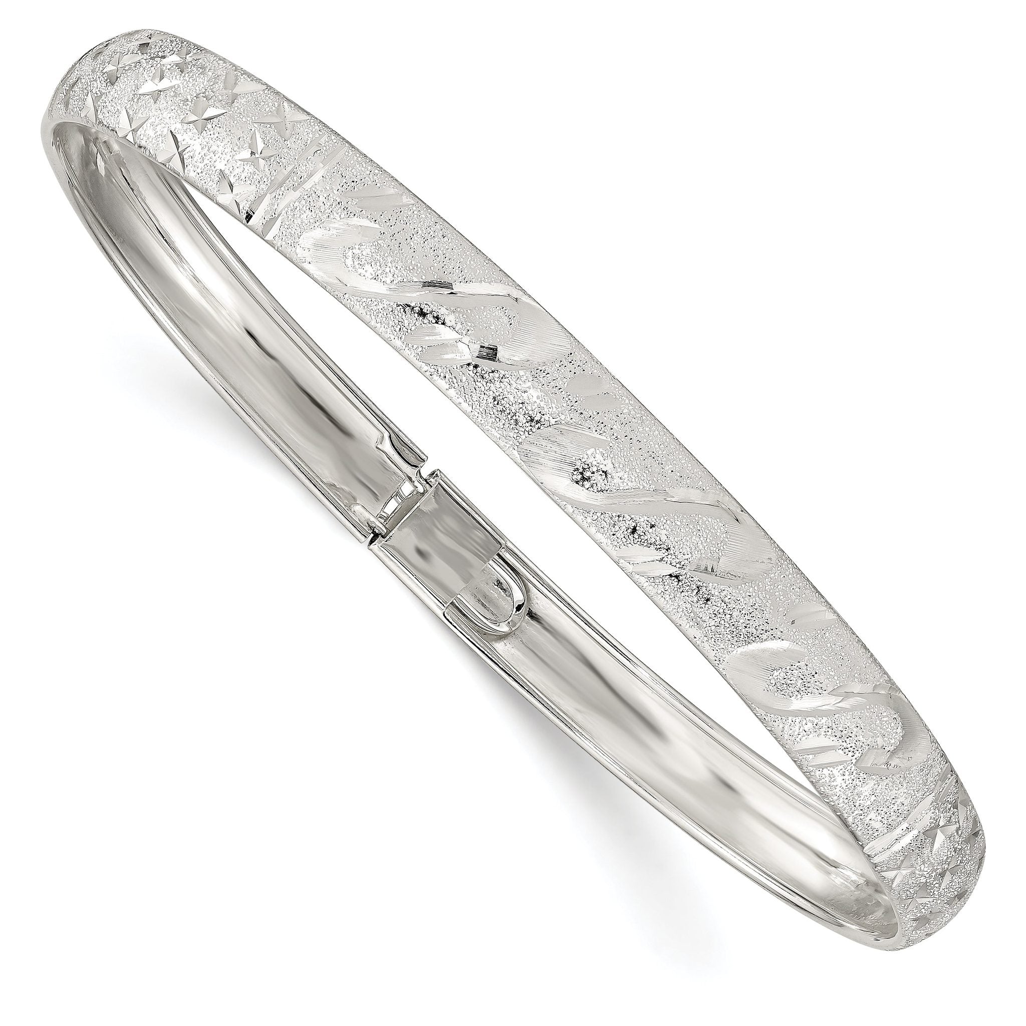 Sterling Silver 6.5mm Diamond-cut Flexible Bangle Main image