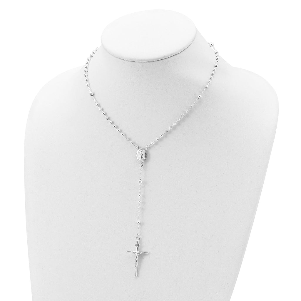 Sophia Jewelers Sterling Silver Rosary Necklace with Polished Anti-Tarnish Finish
