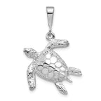 14K White Gold Sea Turtle Pendant with Polished Texture Men's Elegance