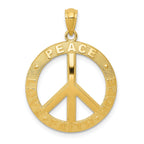 14K Gold Peace Love Faith Hope Pendant with Polished Textured Finish