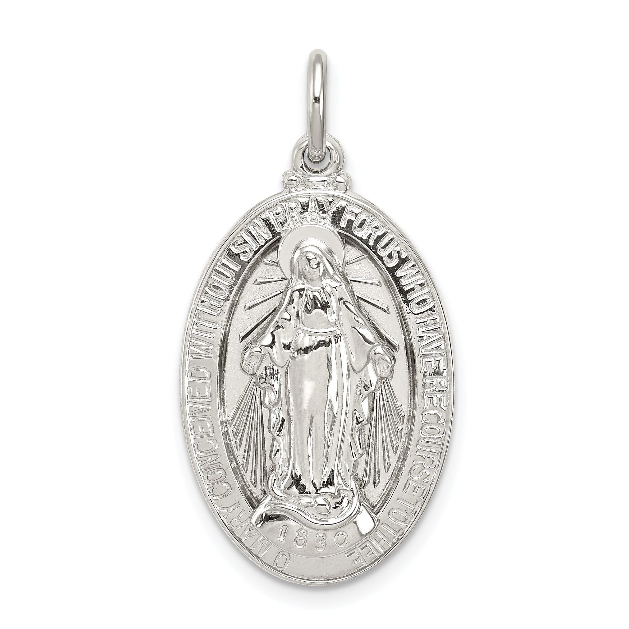 Sterling Silver 925 Miraculous Medal Pendant with Polished 3D Design Main image