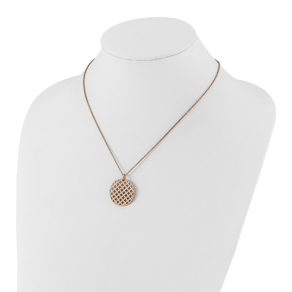 Rose-Tone Textured Circle Necklace in Stainless Steel