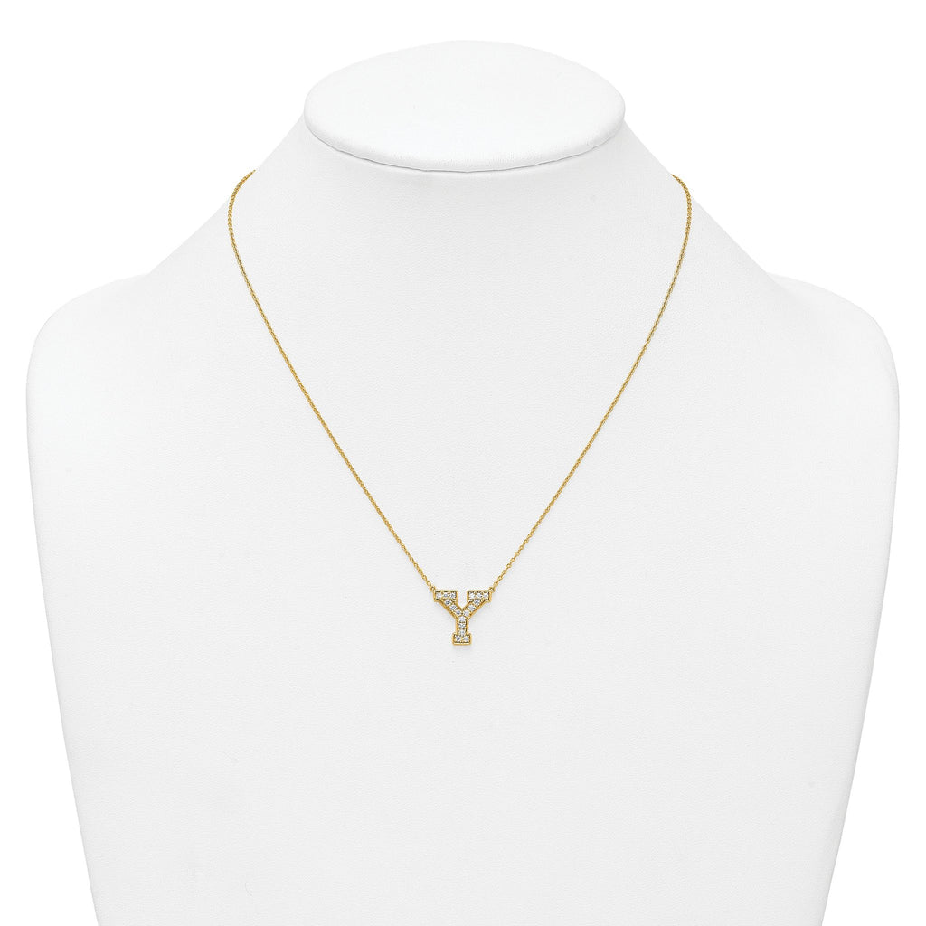 14k 3/8 carat Lab Grown Diamond VS+ F+ Complete Letter Y 18 inch Initial Necklace