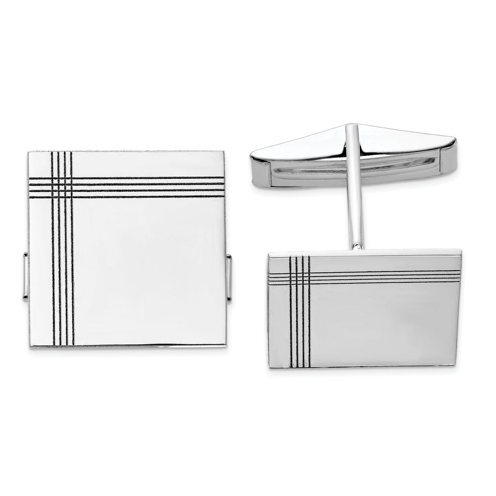 14K White Gold Square Line Design Cuff Links