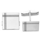 14K White Gold Square Line Design Cuff Links