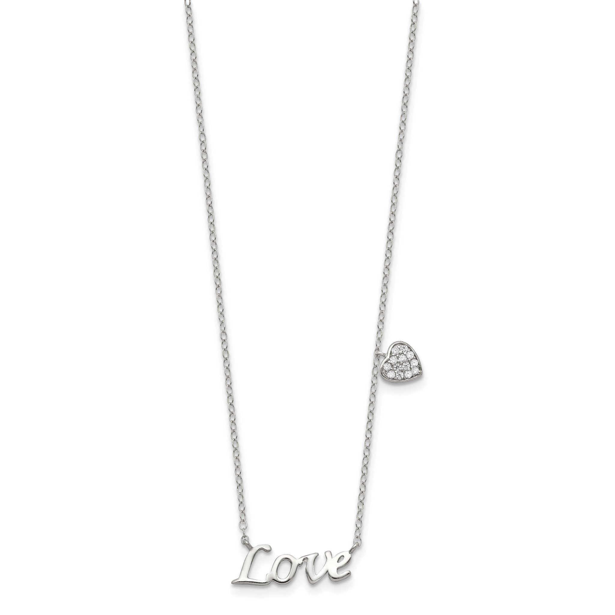 Sterling Silver Rhodium-plated Polished LOVE with CZ Heart Necklace Secondary image