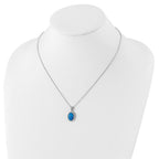 Sterling Silver Blue Opal and CZ Necklace with Rhodium Finish