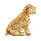 Luxury Giftware by Jere Pewter Bejeweled Crystals Gold-tone Enameled SASSY Golden Retriever Pup Trinket Box with Matching 18 Inch Necklace